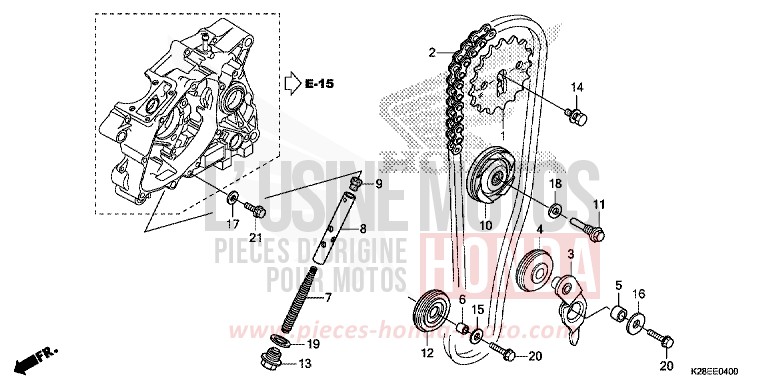 CHAINE A CAMES/TENDEUR de CRF125F "Petites Roues" EXTREME RED (R292) 2023